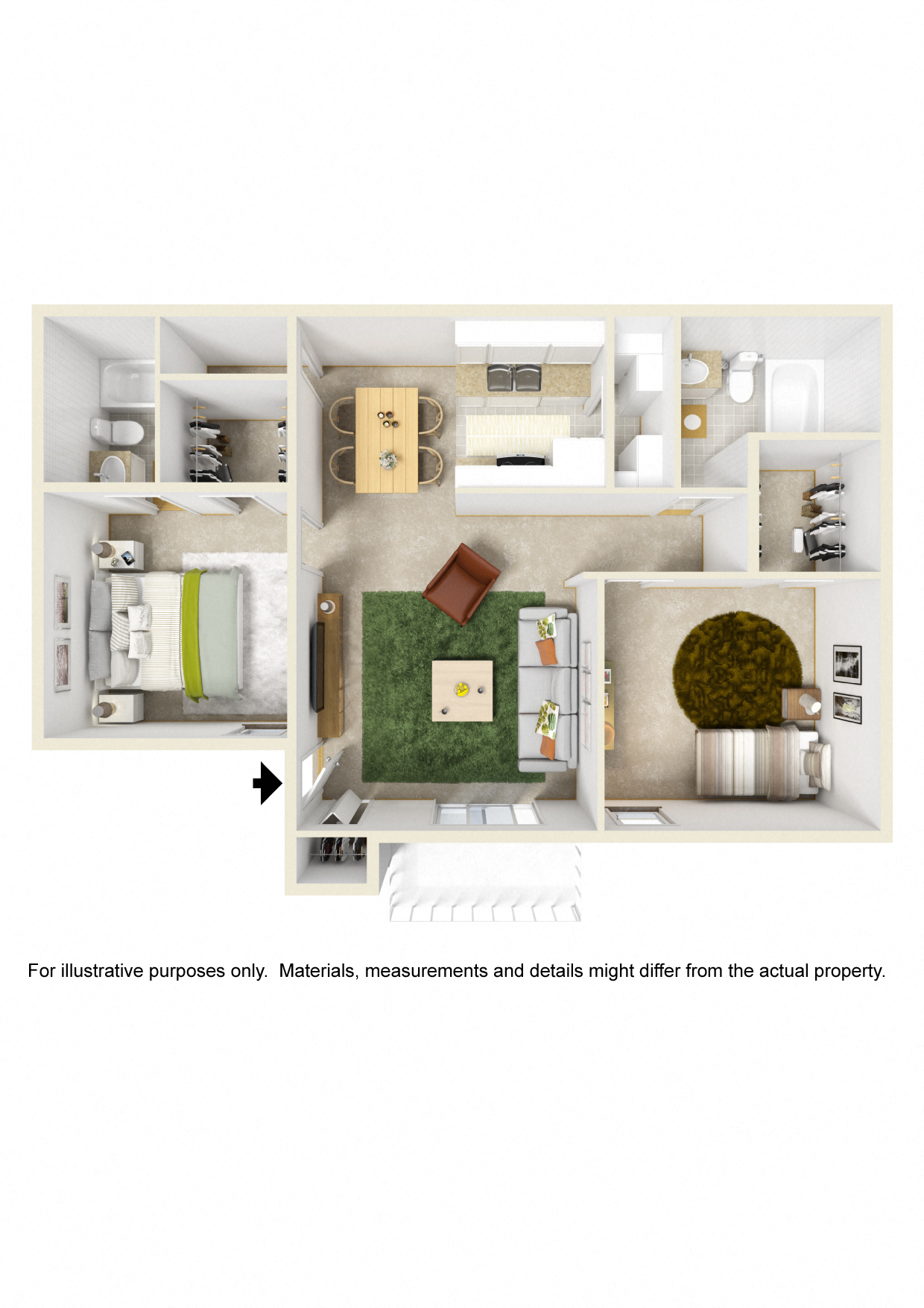 Floor plan for 2 beds, 2 baths, 900 sqft